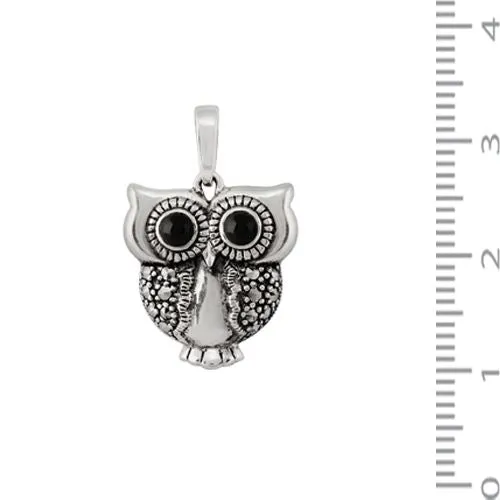 0.20ct Schwarzer Onyx & Markasit 925 Sterling Silver Eule Anhänger