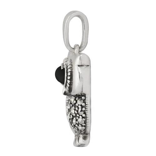 0.20ct Schwarzer Onyx & Markasit 925 Sterling Silver Eule Anhänger