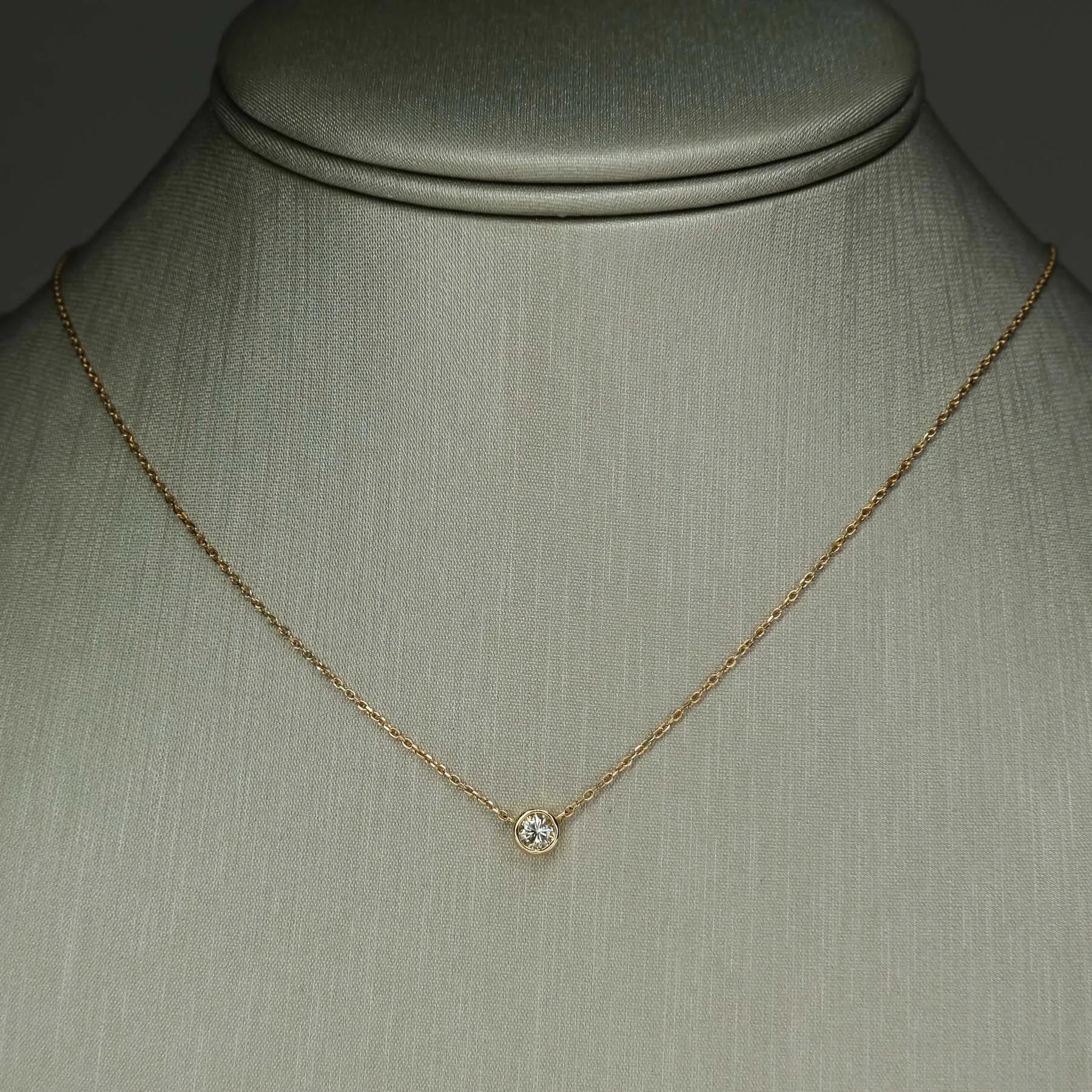 0.25ct Bezel Set Diamond Solitaire Pendant w/ 18" Necklace in 14K Yellow Gold