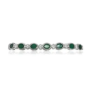 0.32 Cts Diamond & 10.70 Cts of 7x5 mm AA Oval Natural Emerald Eternity Bracelet in 14K White Gold