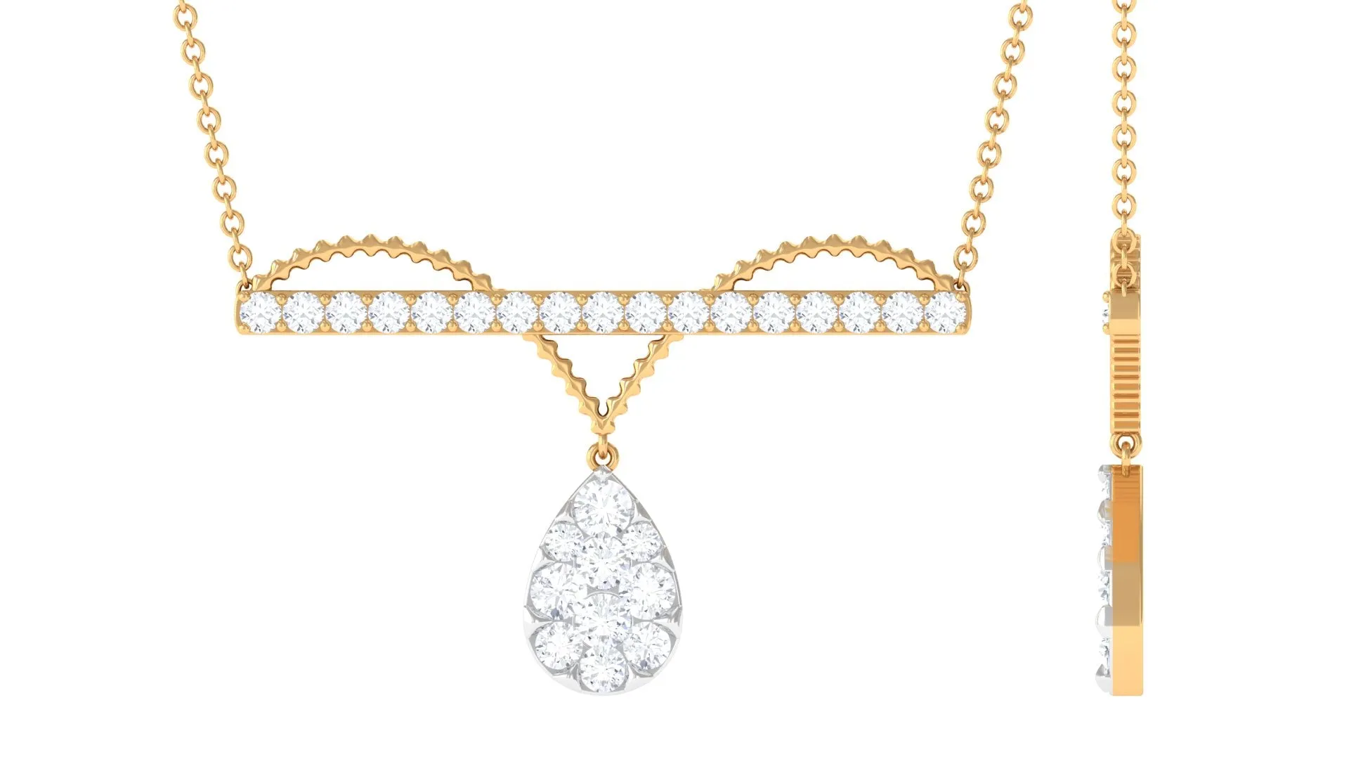 1 CT Pave Set Moissanite Designer Teardrop Bar Necklace