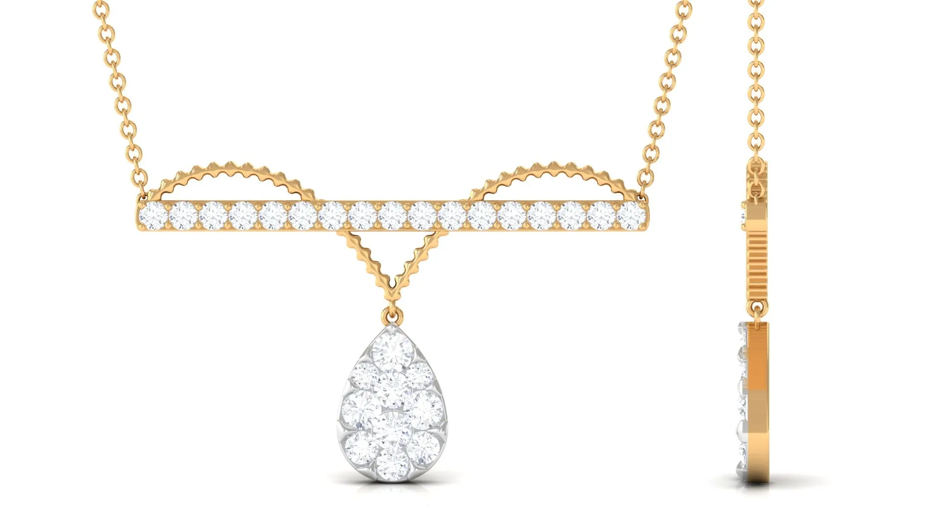 1 CT Pave Set Moissanite Designer Teardrop Bar Necklace