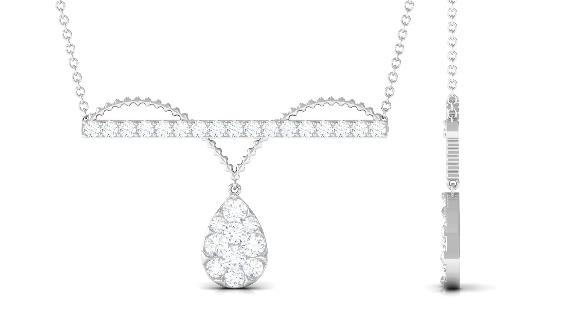 1 CT Pave Set Moissanite Designer Teardrop Bar Necklace
