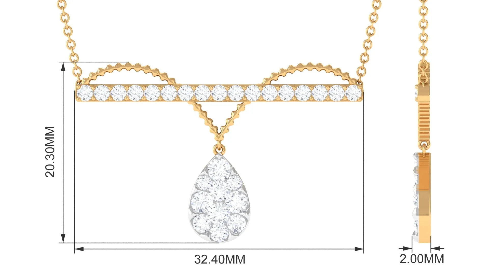 1 CT Pave Set Moissanite Designer Teardrop Bar Necklace