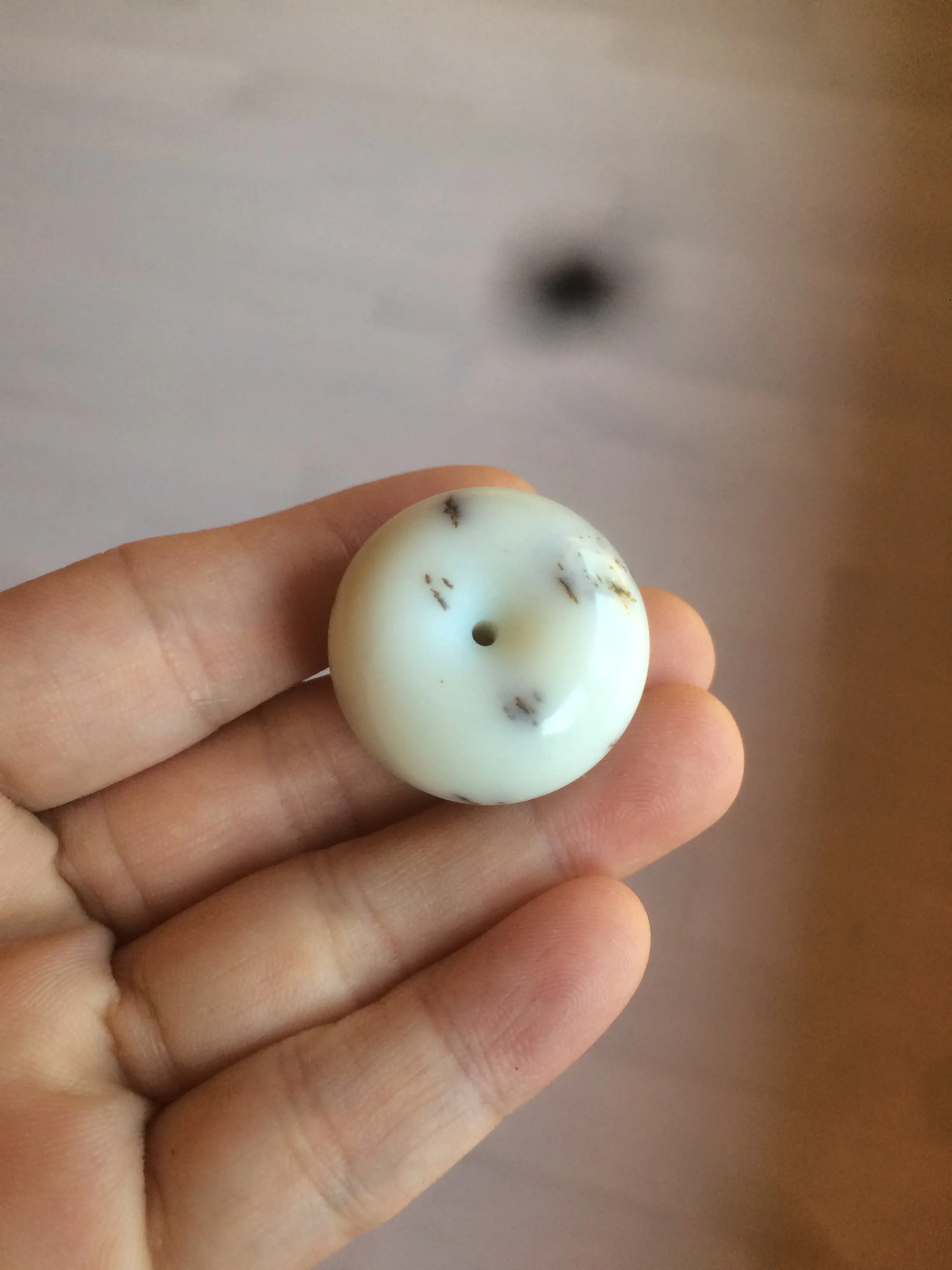 100% Natural white beige with black/brown flying dandelions Osmanthus fragrant cheese cake nephrite Hetian Jade pendant/worry stone HT68