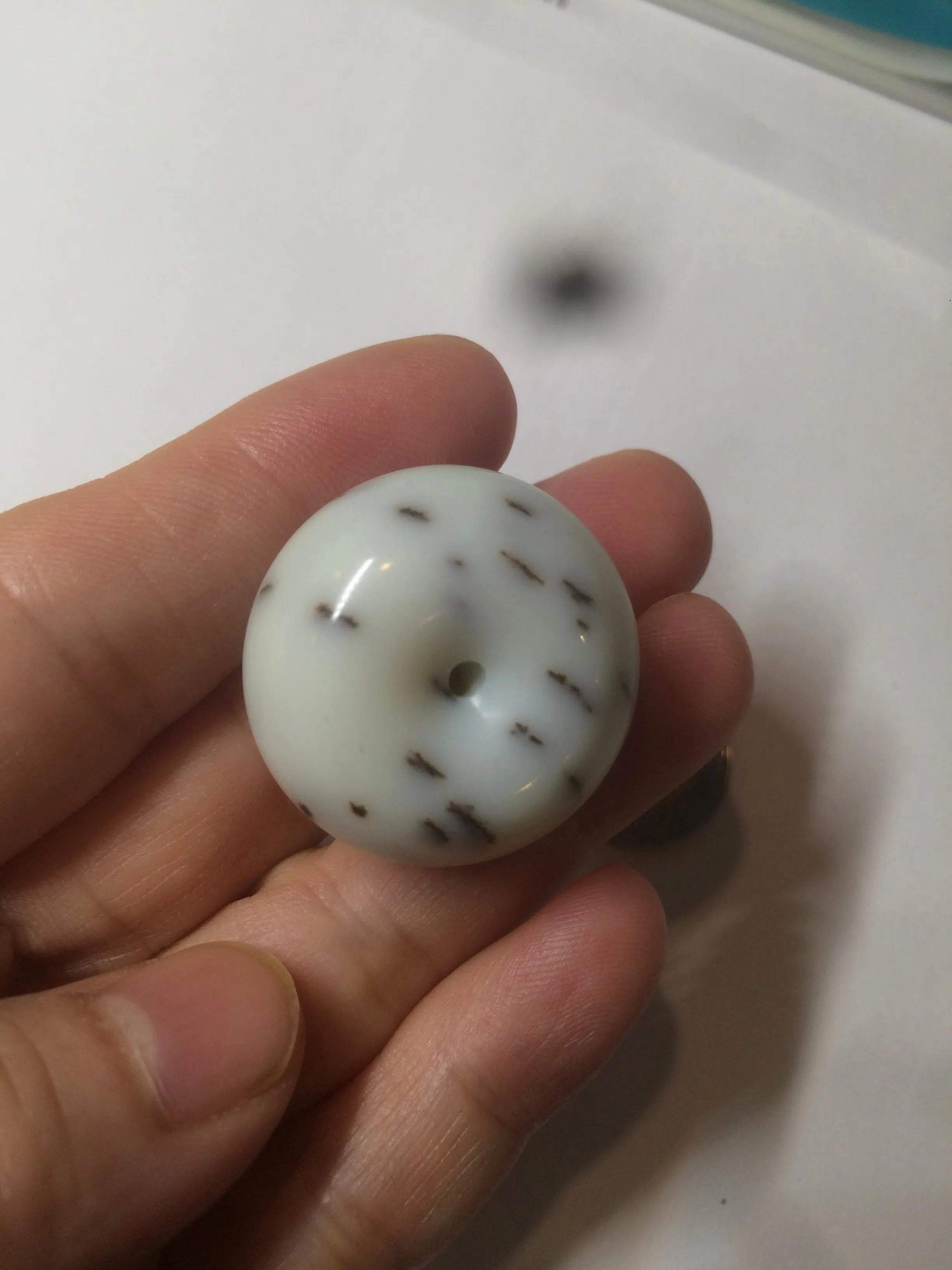 100% Natural white beige with black/brown flying dandelions Osmanthus fragrant cheese cake nephrite Hetian Jade pendant/worry stone HT68