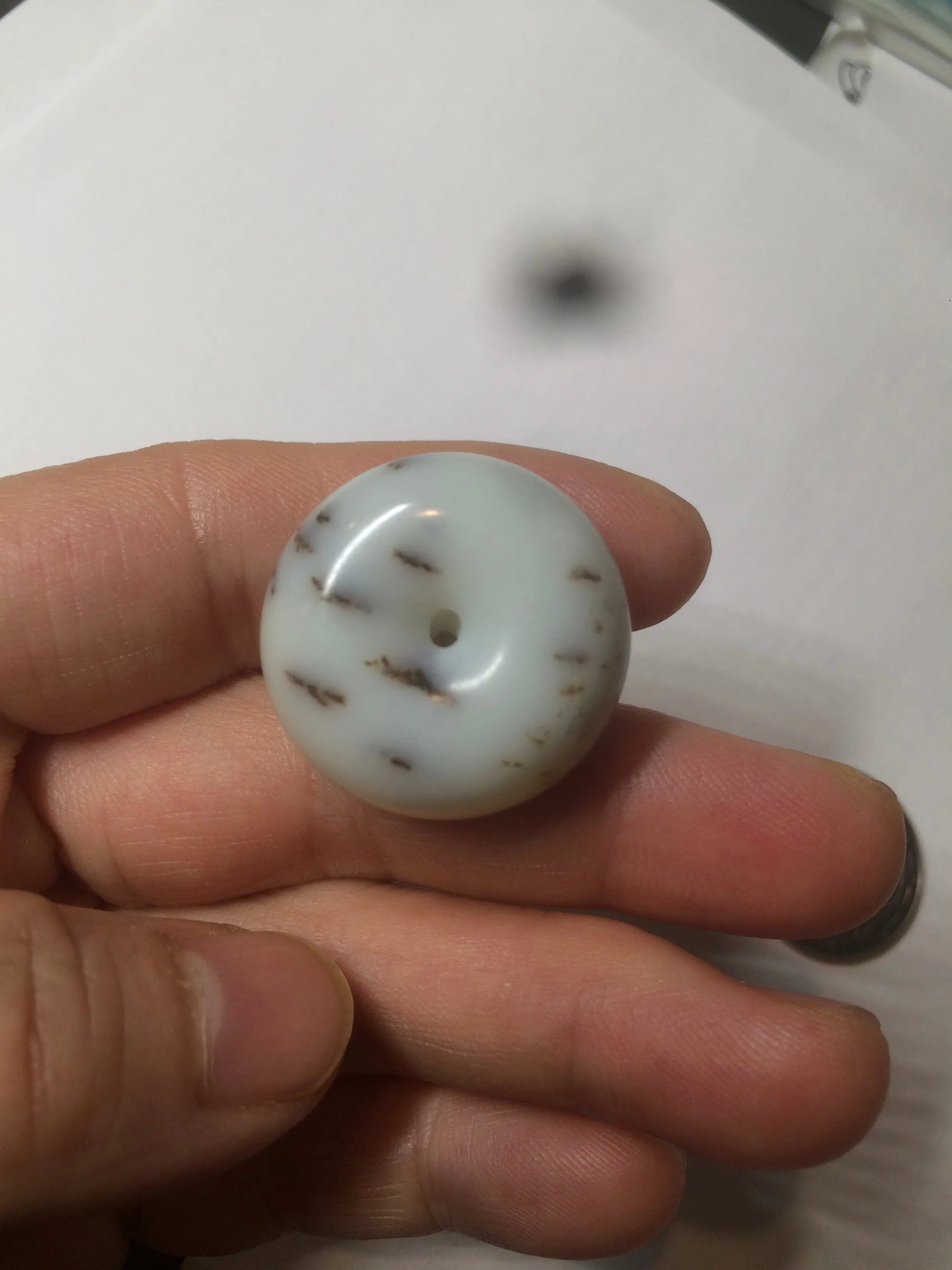 100% Natural white beige with black/brown flying dandelions Osmanthus fragrant cheese cake nephrite Hetian Jade pendant/worry stone HT68
