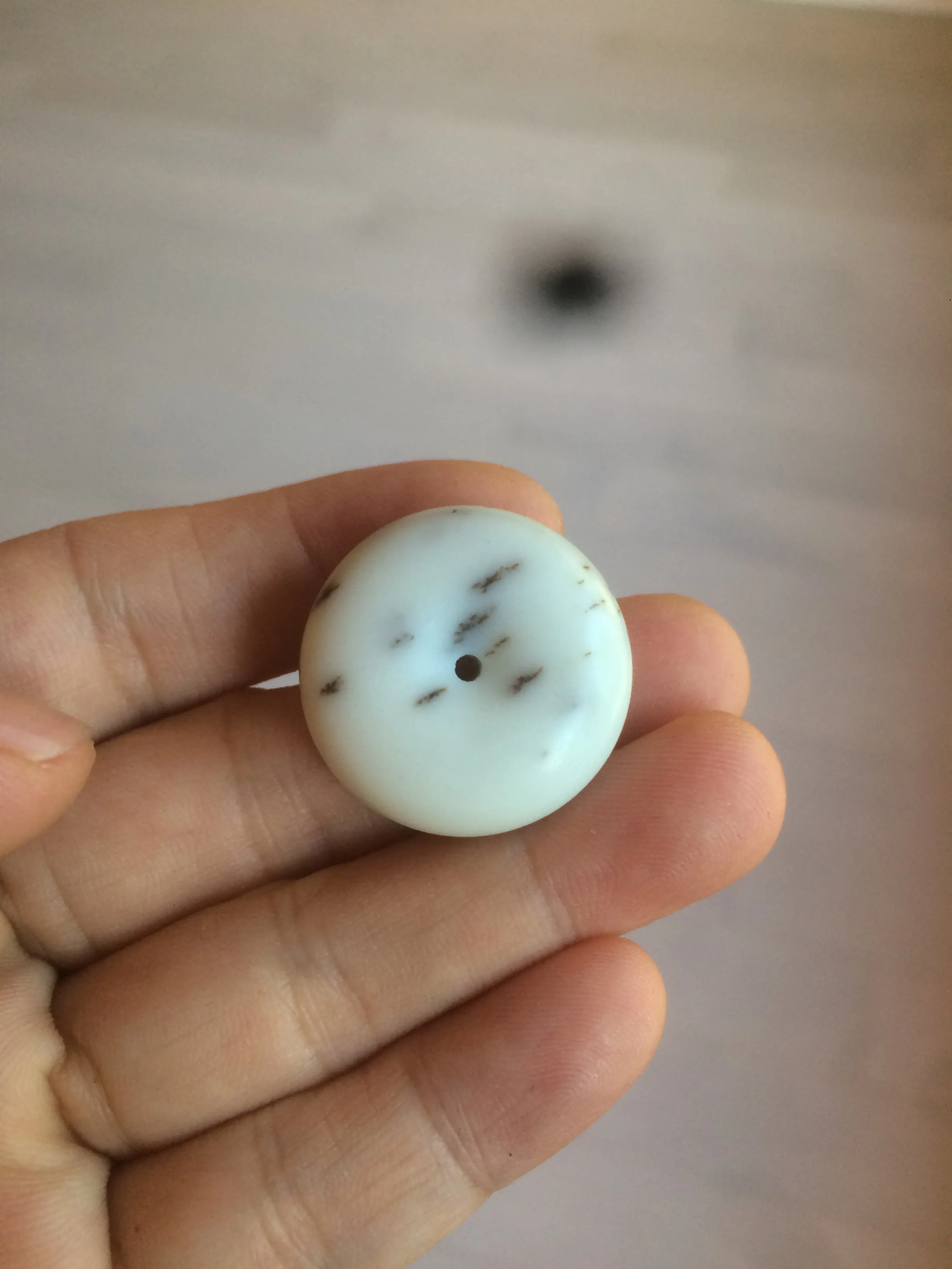 100% Natural white beige with black/brown flying dandelions Osmanthus fragrant cheese cake nephrite Hetian Jade pendant/worry stone HT68