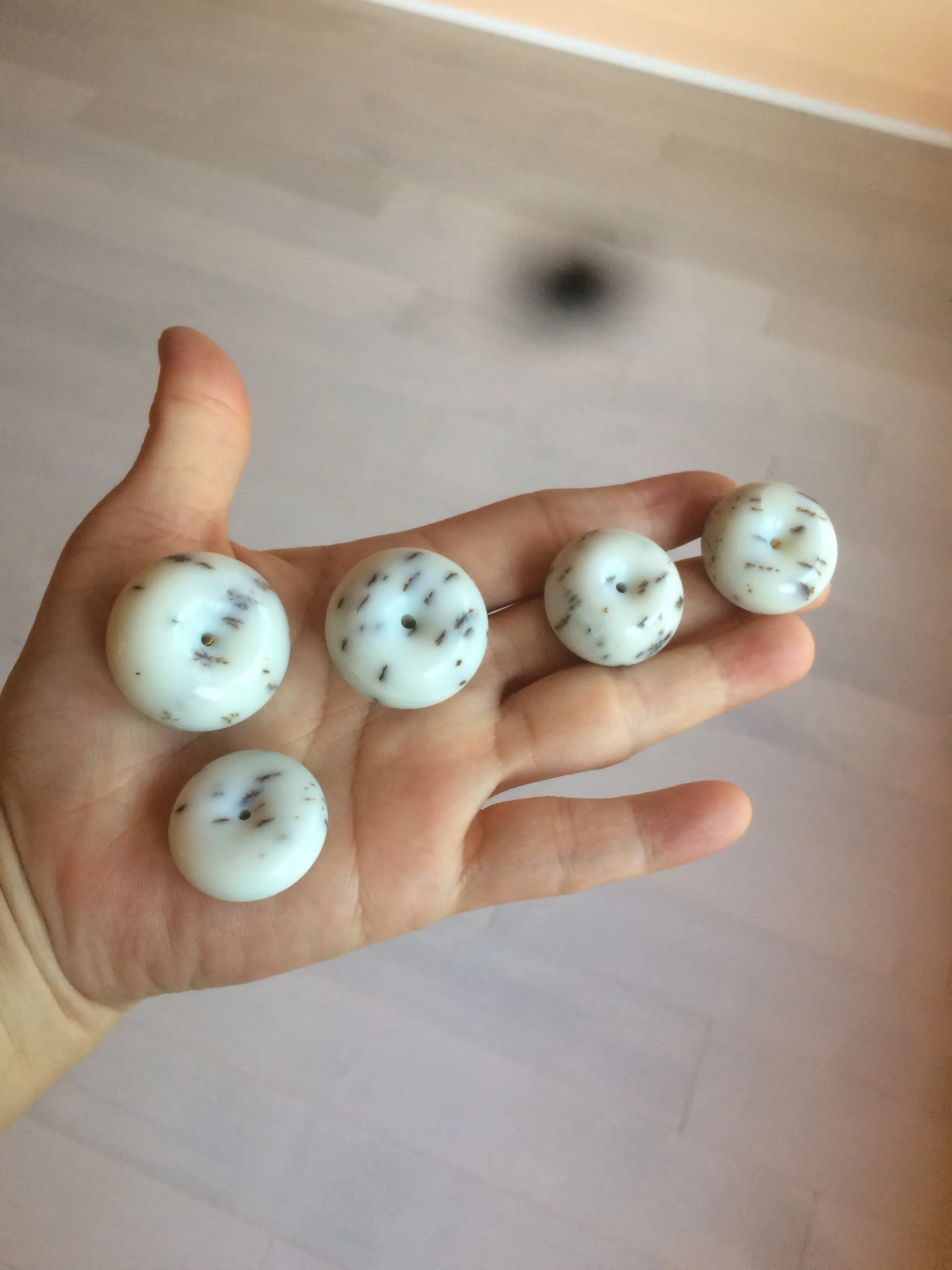 100% Natural white beige with black/brown flying dandelions Osmanthus fragrant cheese cake nephrite Hetian Jade pendant/worry stone HT68