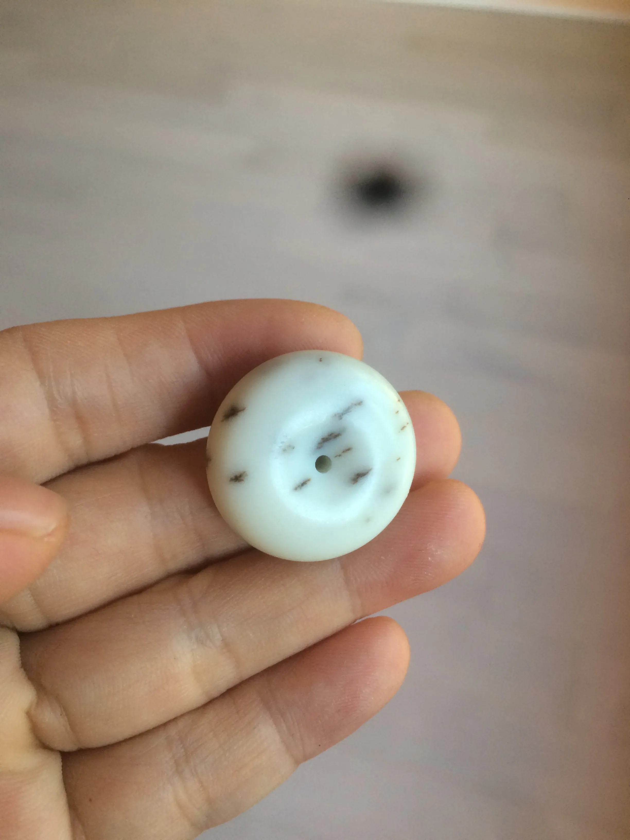 100% Natural white beige with black/brown flying dandelions Osmanthus fragrant cheese cake nephrite Hetian Jade pendant/worry stone HT68