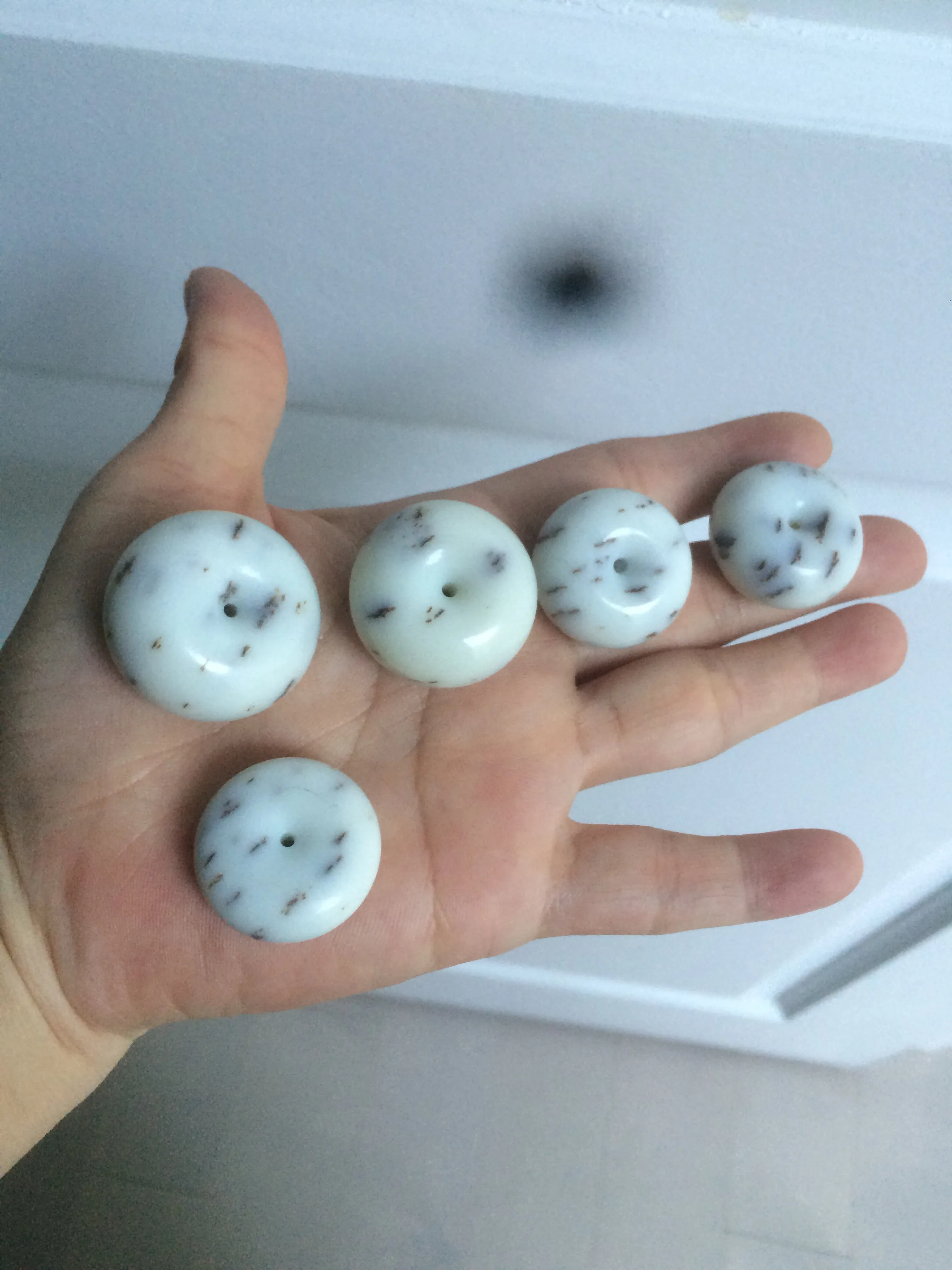 100% Natural white beige with black/brown flying dandelions Osmanthus fragrant cheese cake nephrite Hetian Jade pendant/worry stone HT68