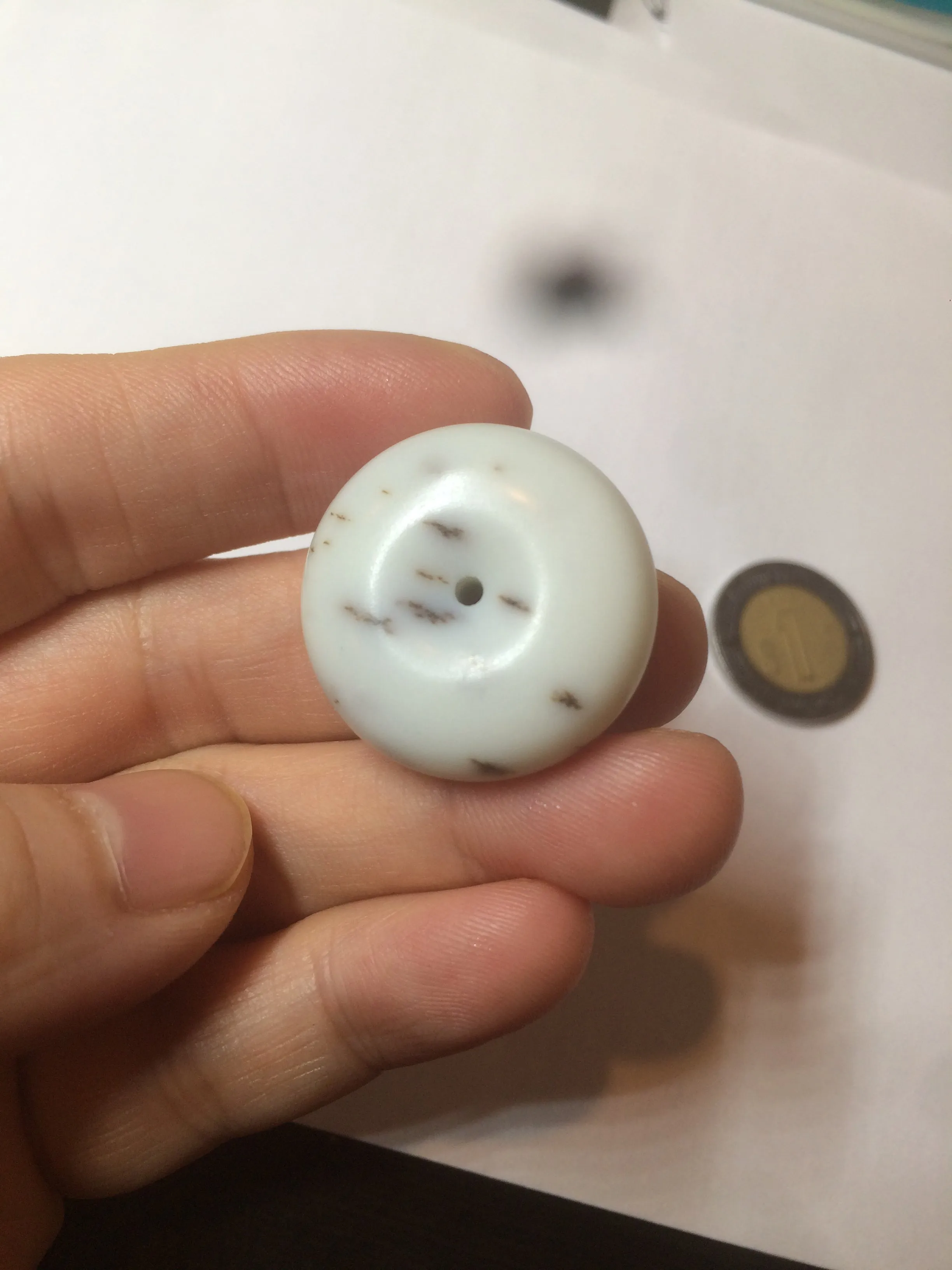 100% Natural white beige with black/brown flying dandelions Osmanthus fragrant cheese cake nephrite Hetian Jade pendant/worry stone HT68