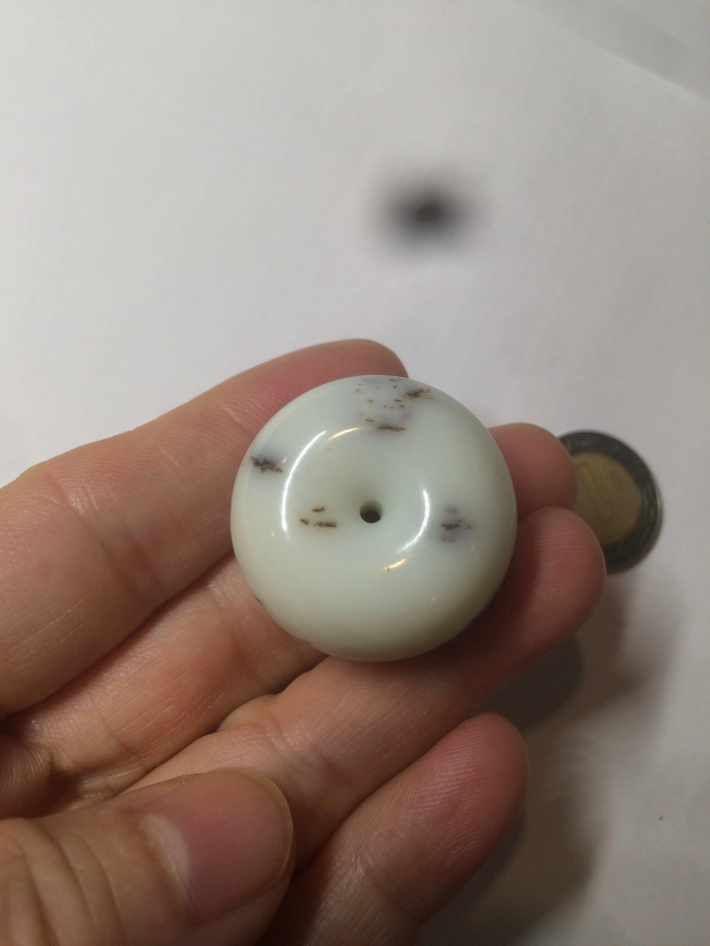 100% Natural white beige with black/brown flying dandelions Osmanthus fragrant cheese cake nephrite Hetian Jade pendant/worry stone HT68