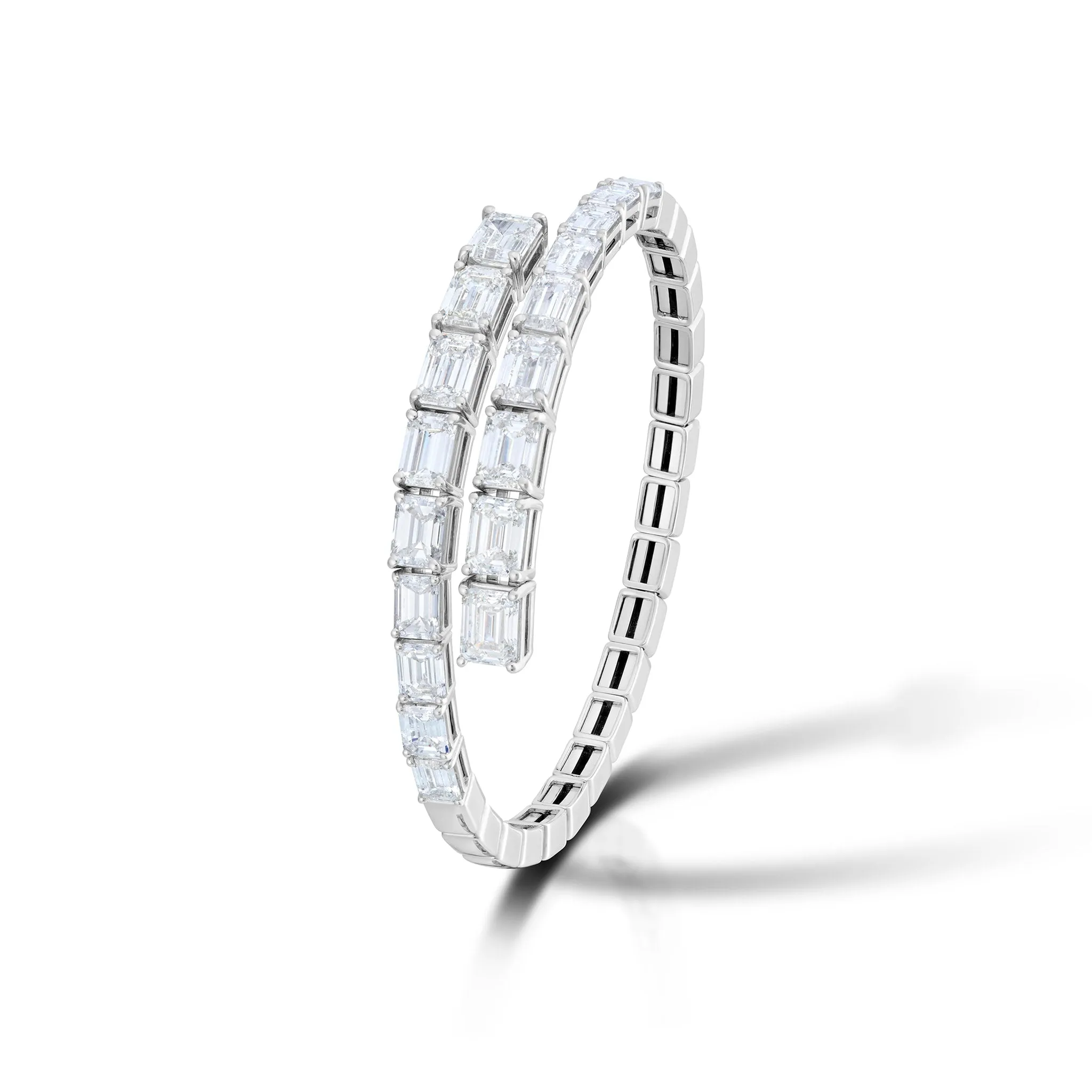 13.66 Carat Emerald Cut Diamond Bypass Bangle Bracelet