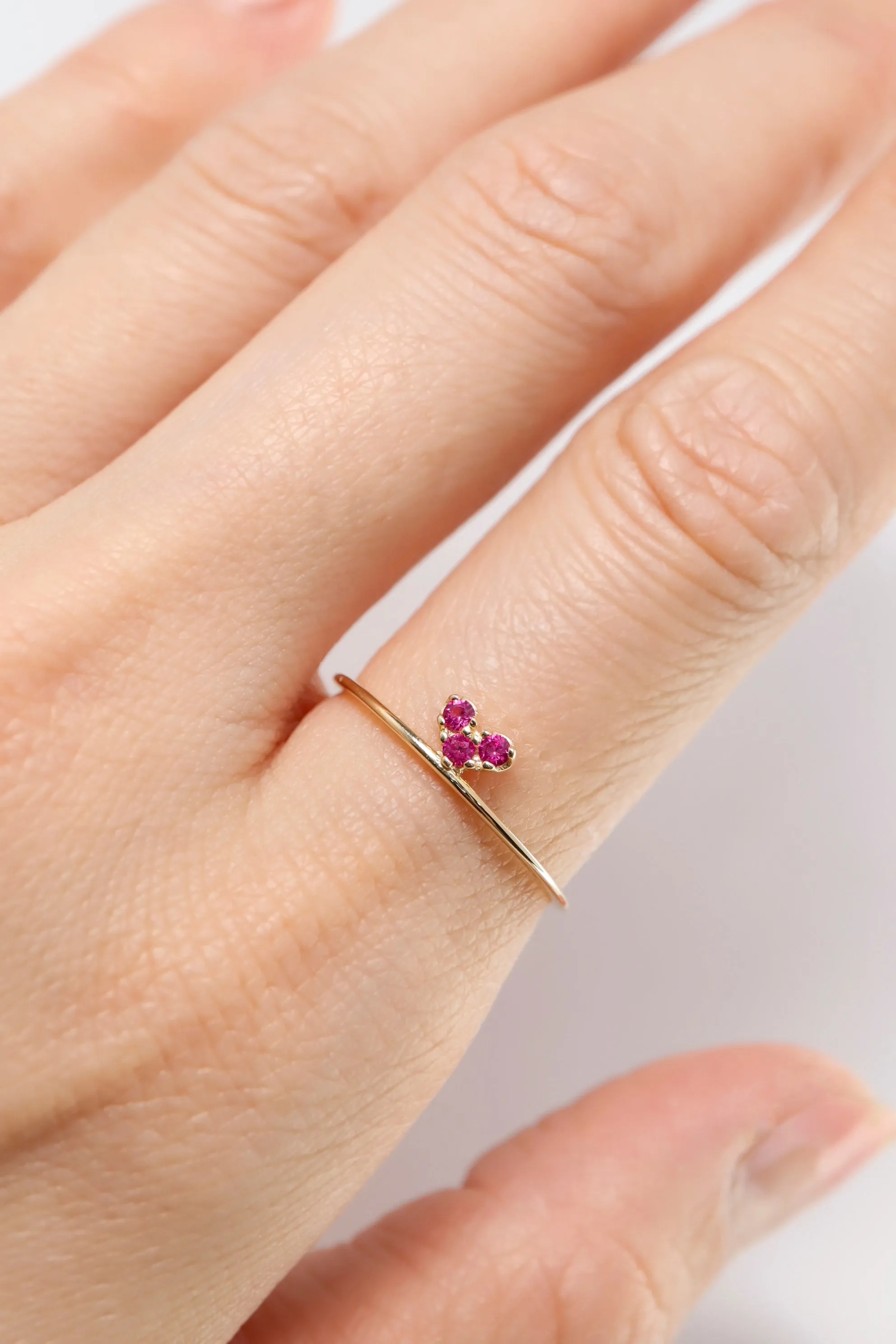 14K Solid Gold Pink Ruby Lab Grown Heart Stackable Ring
