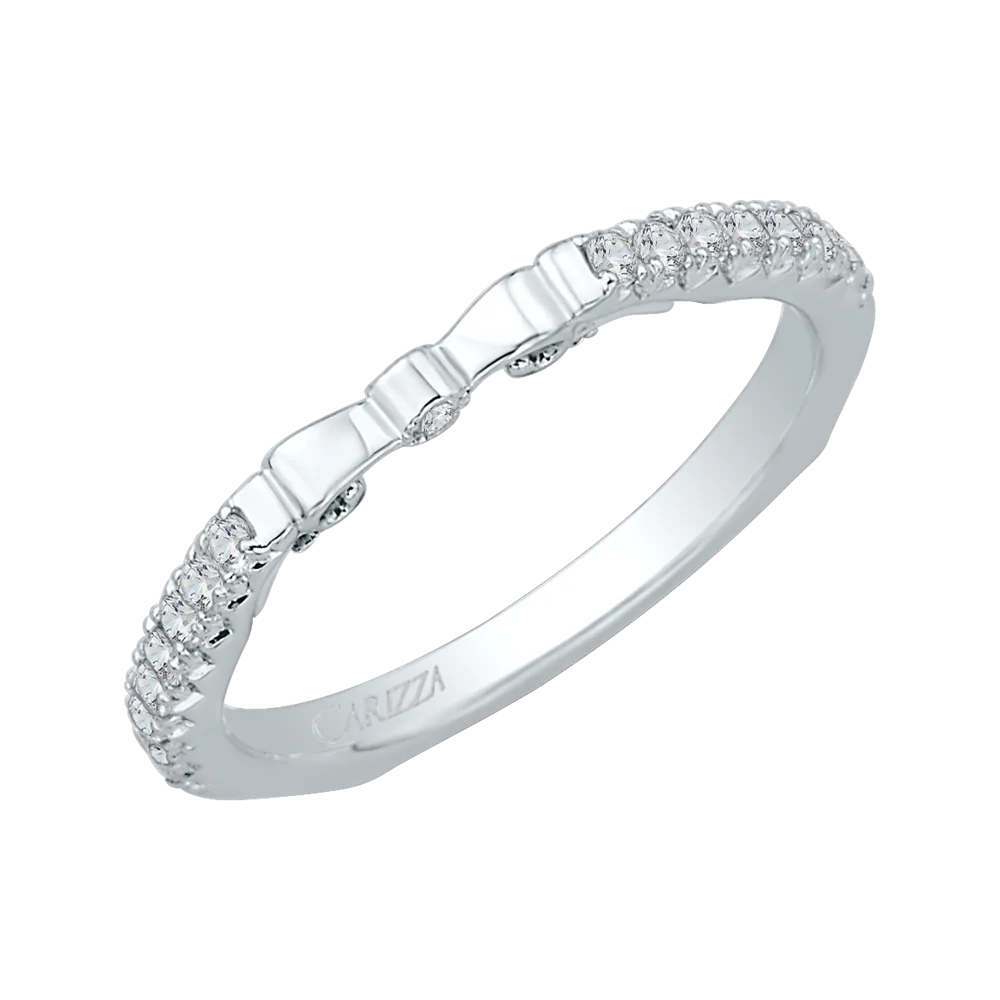 14K White Gold Round Diamond Wedding Band with Euro Shank