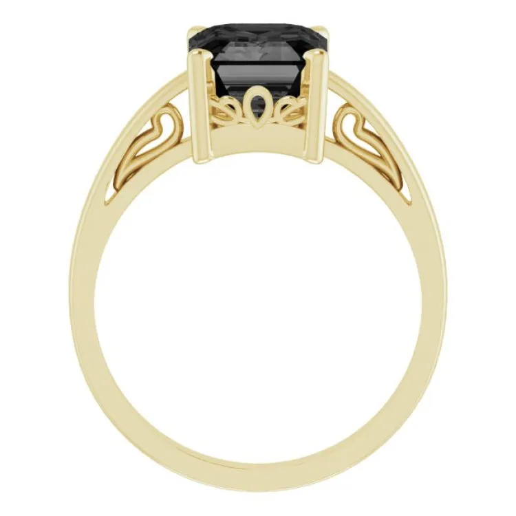 14K Yellow Natural Onyx Scroll Setting® Ring