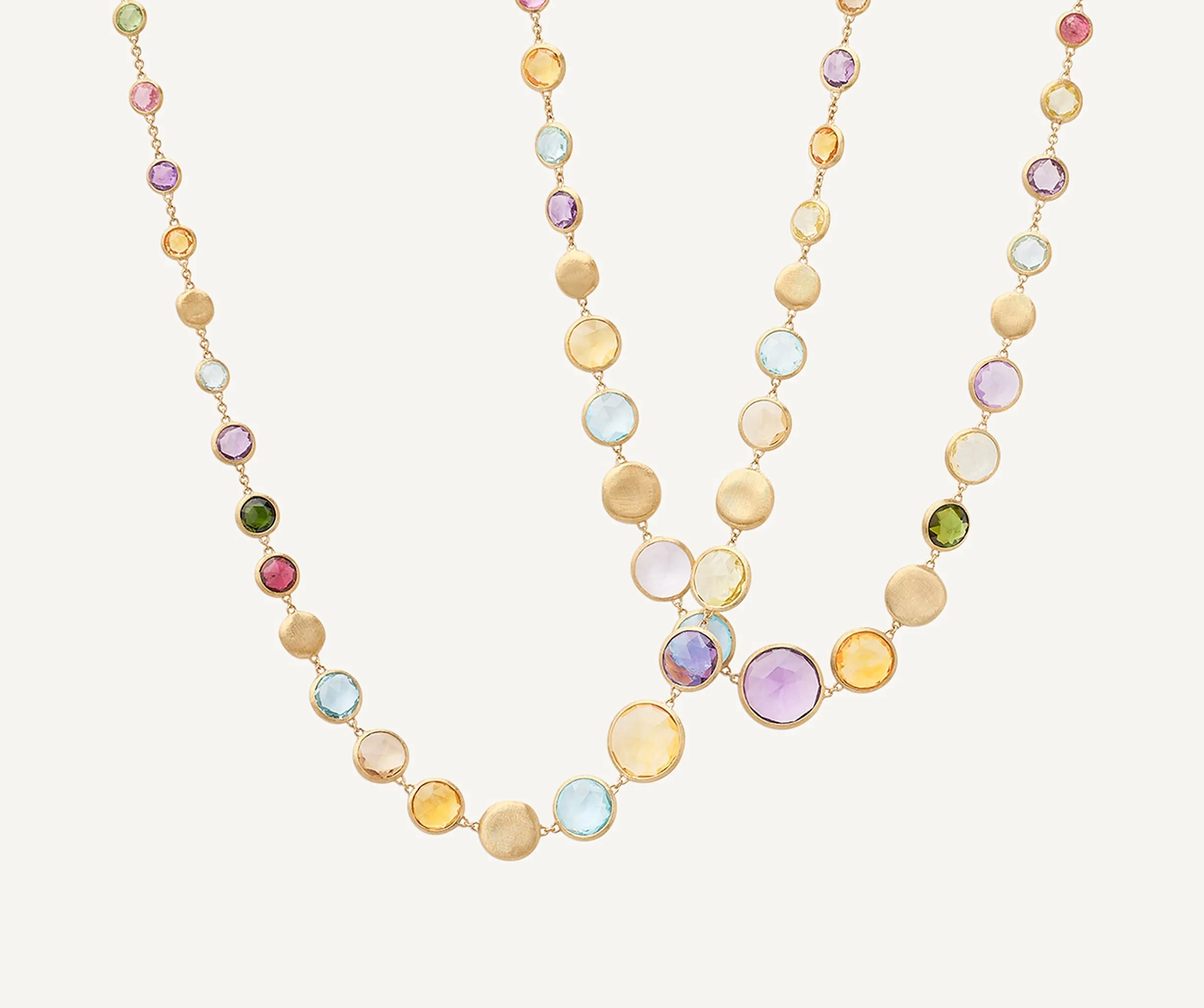 18K Yellow Gold Long Graduated Gemstone Necklace