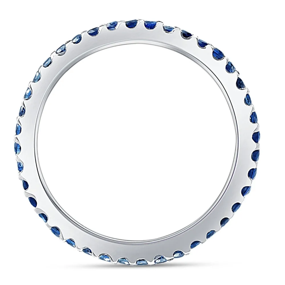 3/4Ct Genuine Blue Sapphire Eternity Ring Stackable Band 10k White Gold