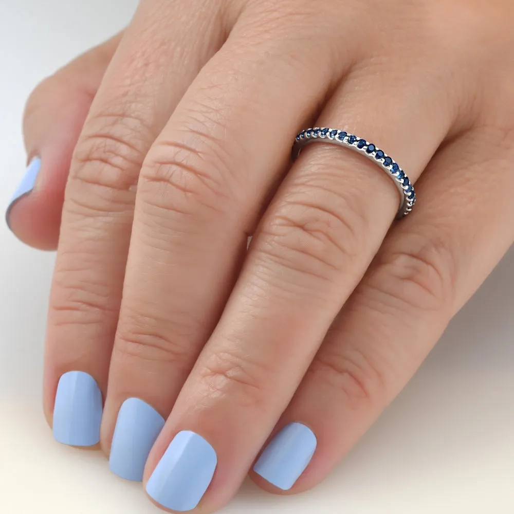 3/4Ct Genuine Blue Sapphire Eternity Ring Stackable Band 10k White Gold