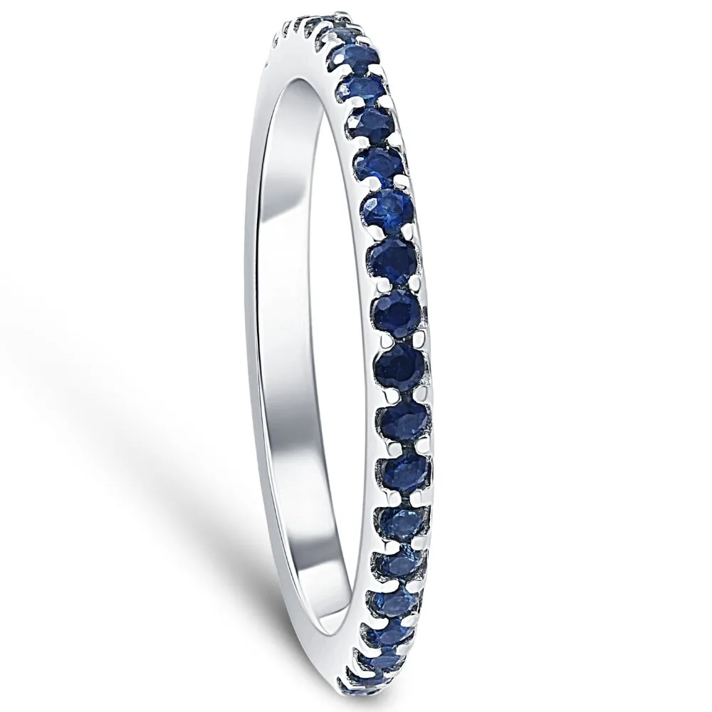 3/4Ct Genuine Blue Sapphire Eternity Ring Stackable Band 10k White Gold