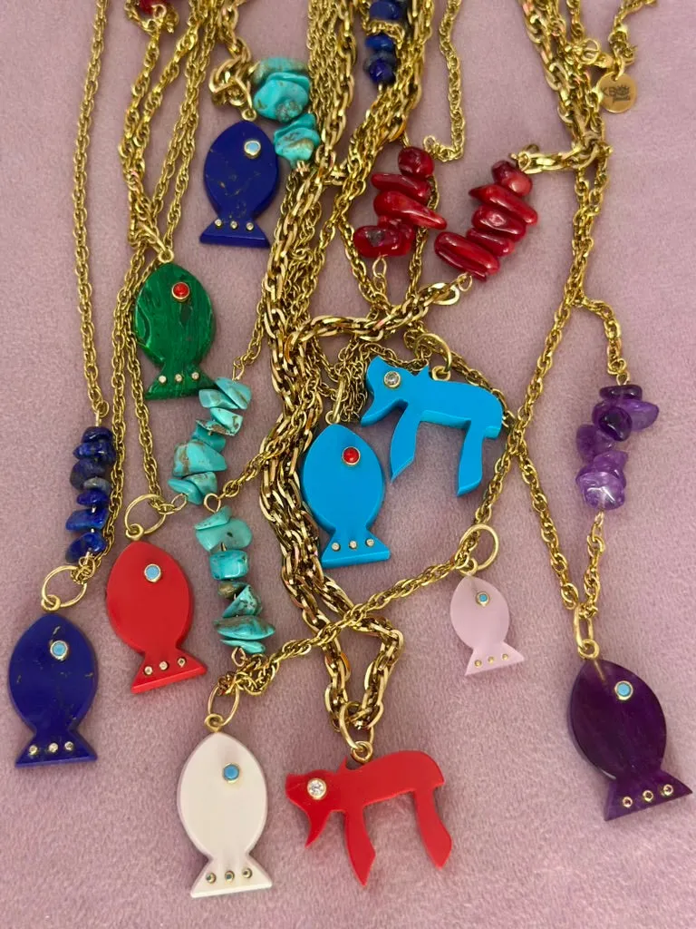 Amalfi lucky fish necklace amethyst