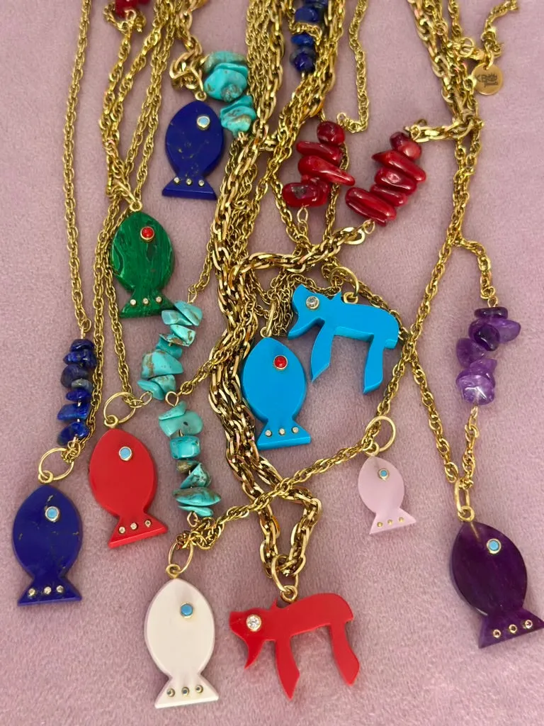 Amalfi lucky fish necklace amethyst