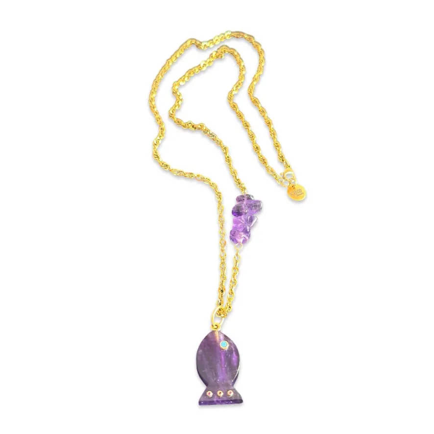 Amalfi lucky fish necklace amethyst