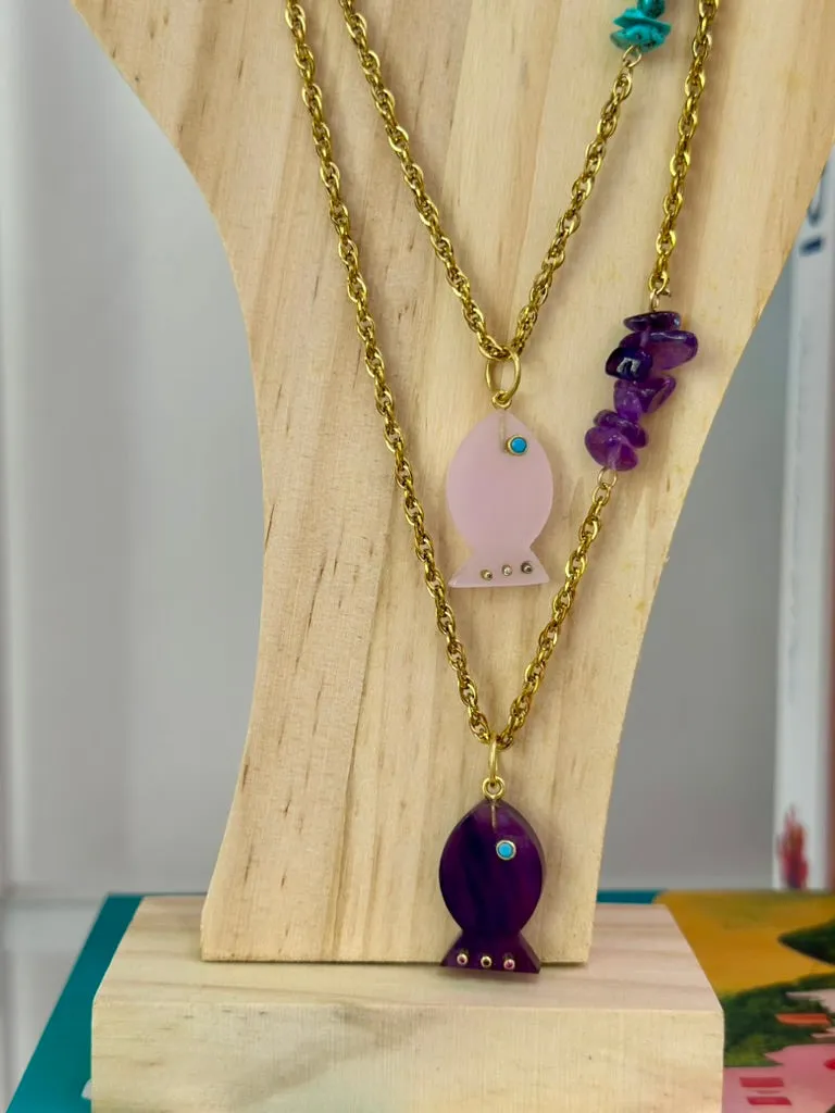 Amalfi lucky fish necklace amethyst