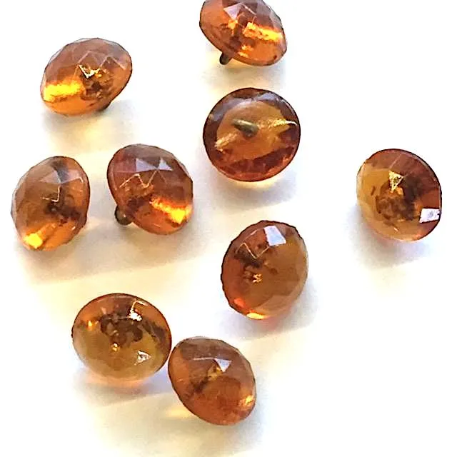 Amber Vintage Faceted Glass Buttons, Clear 1/2" # GL366