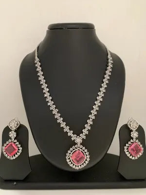 American Diamond Doublet Pink Stone Short Neckalce