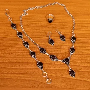 AMETHYST COLOUR OXIDISED SILVER NECKLACE SET COMBO