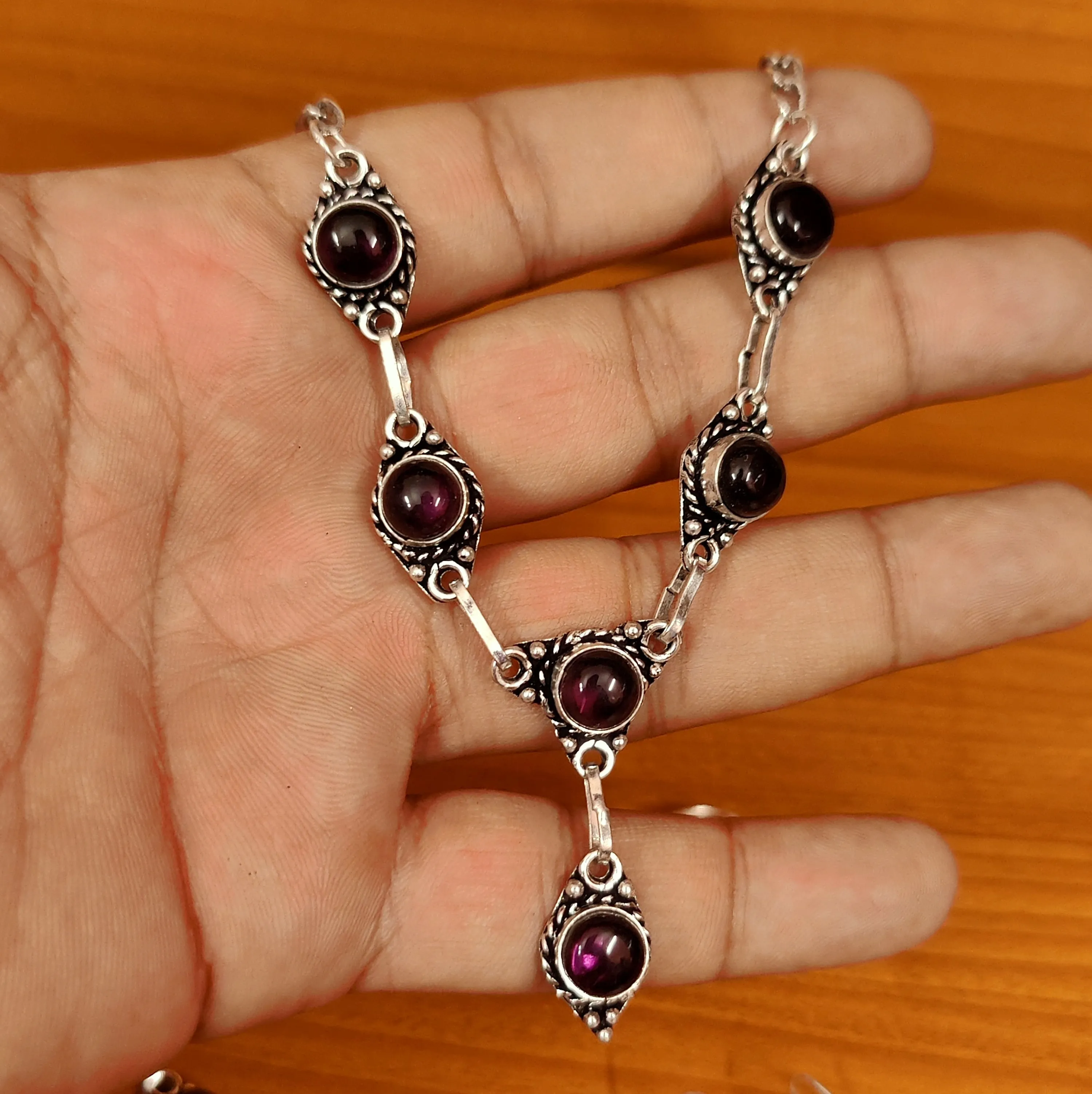 AMETHYST COLOUR OXIDISED SILVER NECKLACE SET COMBO
