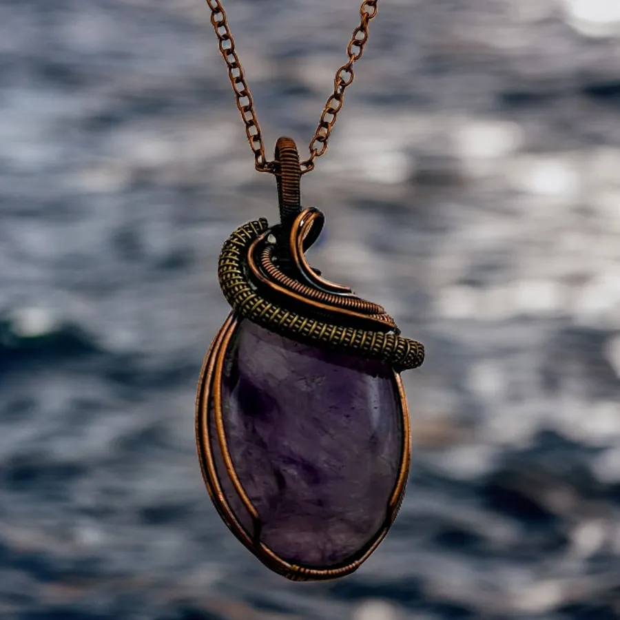 Amethyst, Copper Necklace - Echo of a Stone