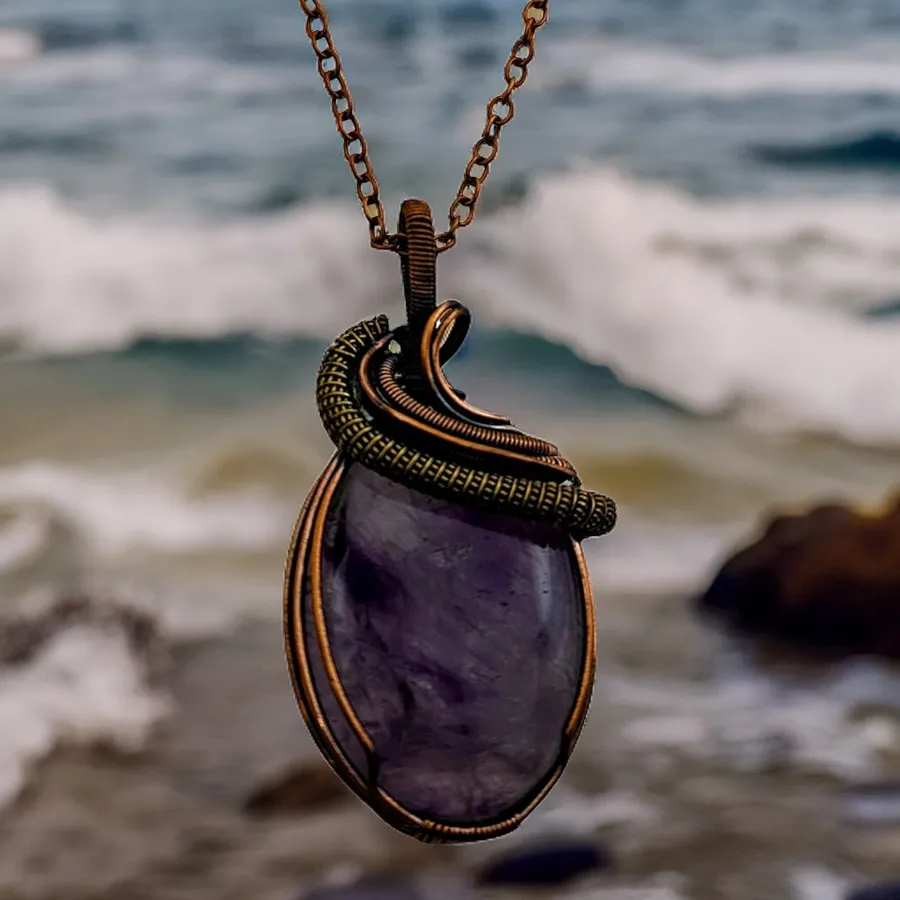 Amethyst, Copper Necklace - Echo of a Stone