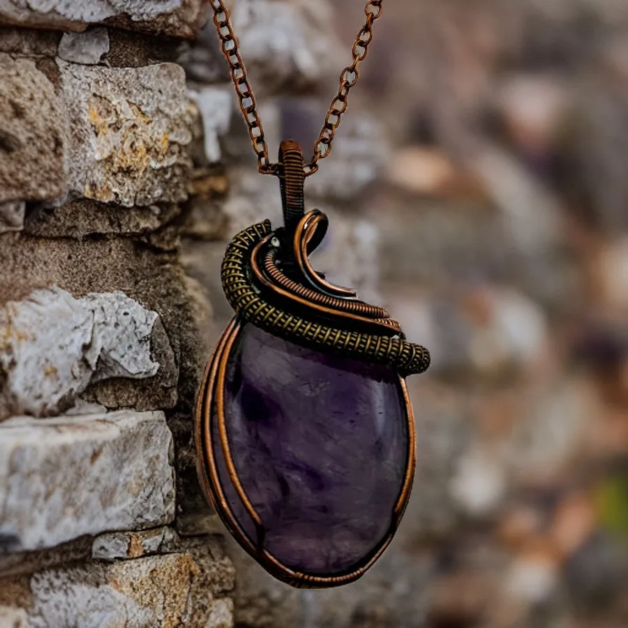 Amethyst, Copper Necklace - Echo of a Stone