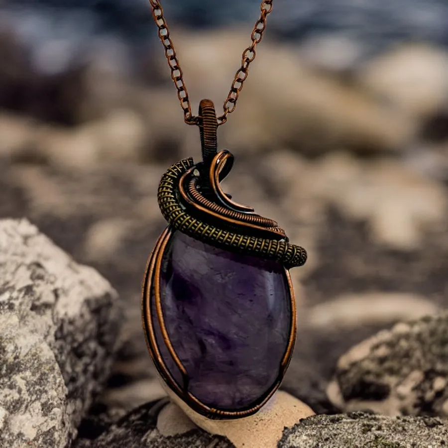 Amethyst, Copper Necklace - Echo of a Stone