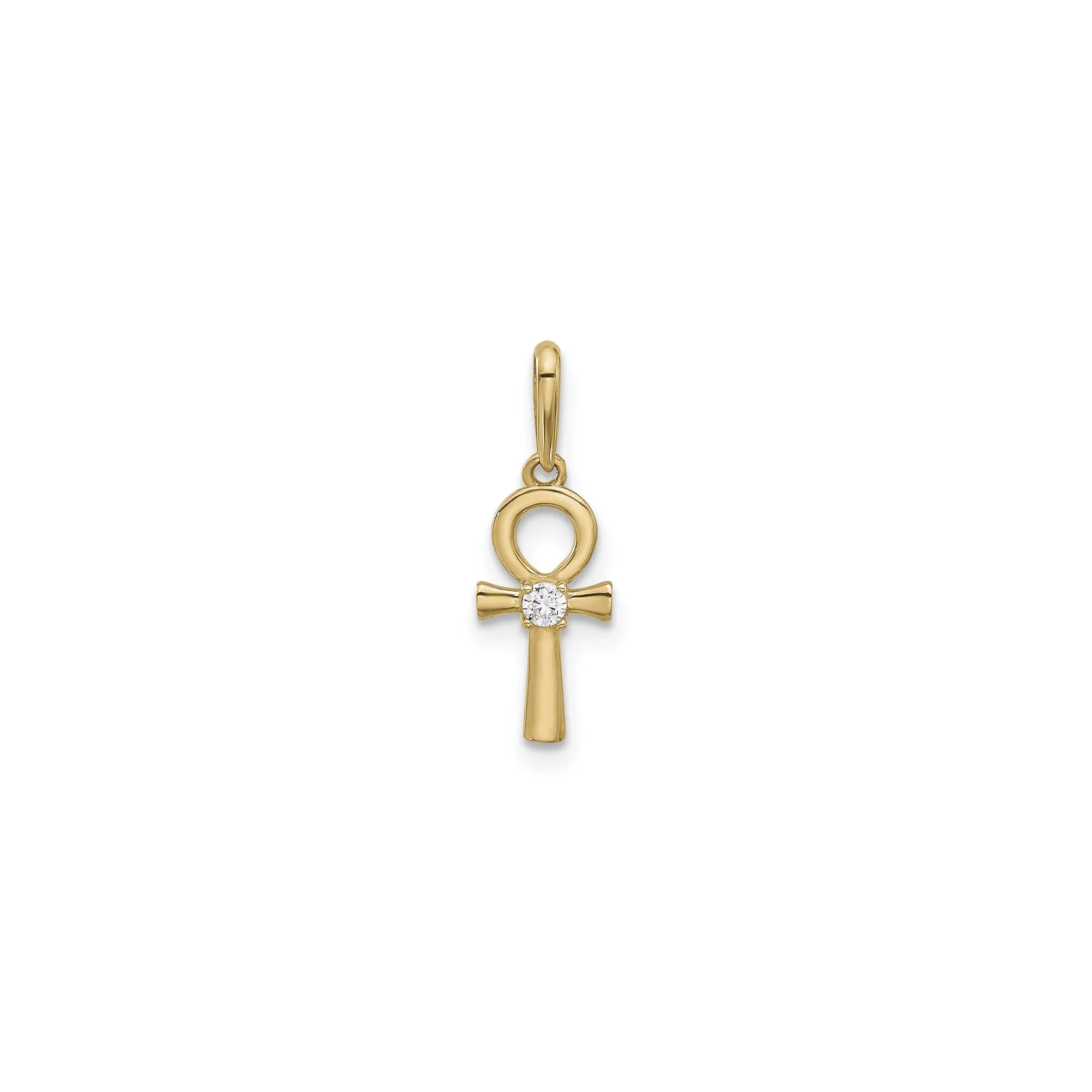Ankh Cross with Zirconia Stone Pendant (14K)