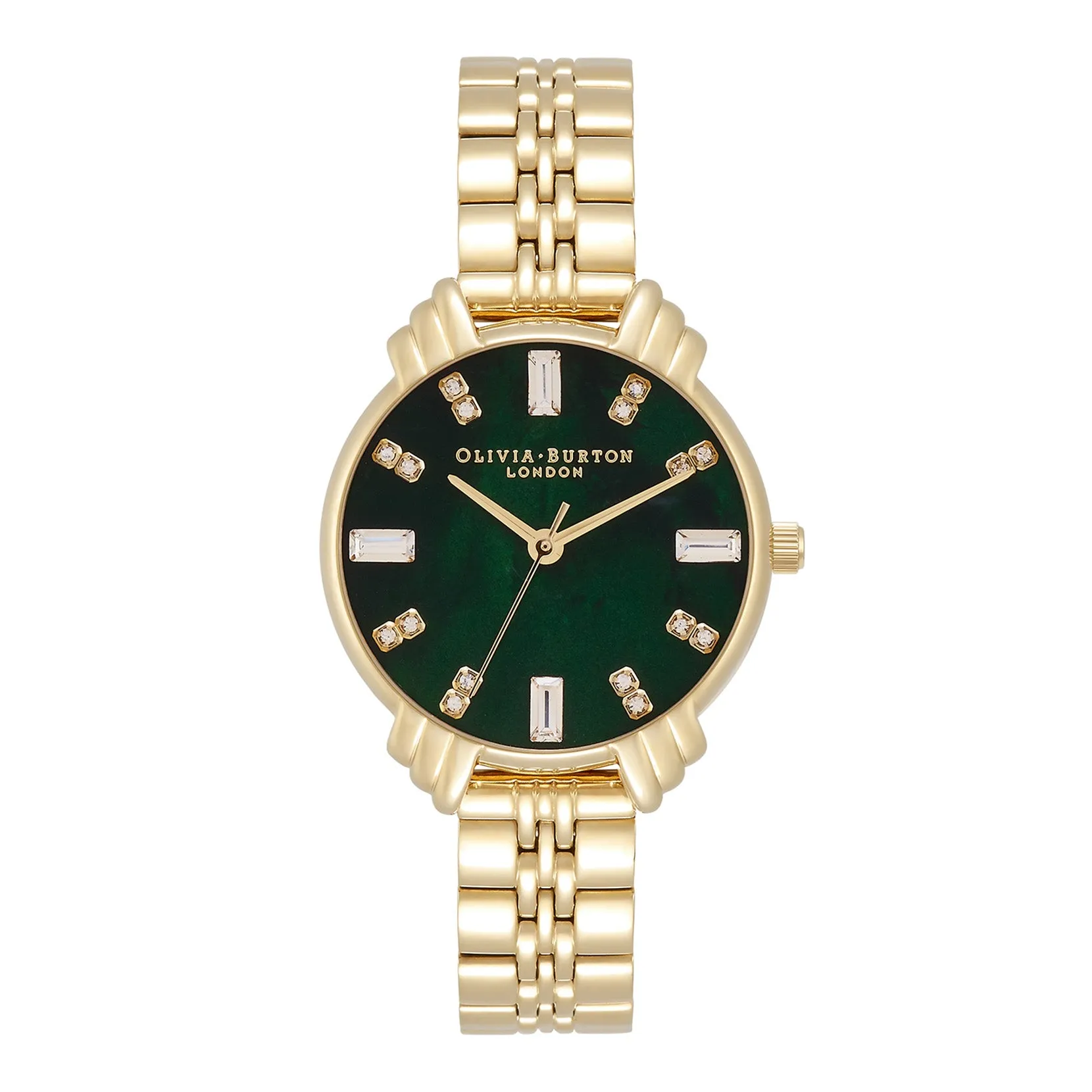 Art Deco Midi Dial Emerald Green & Gold Bracelet Watch (OB16DC02)