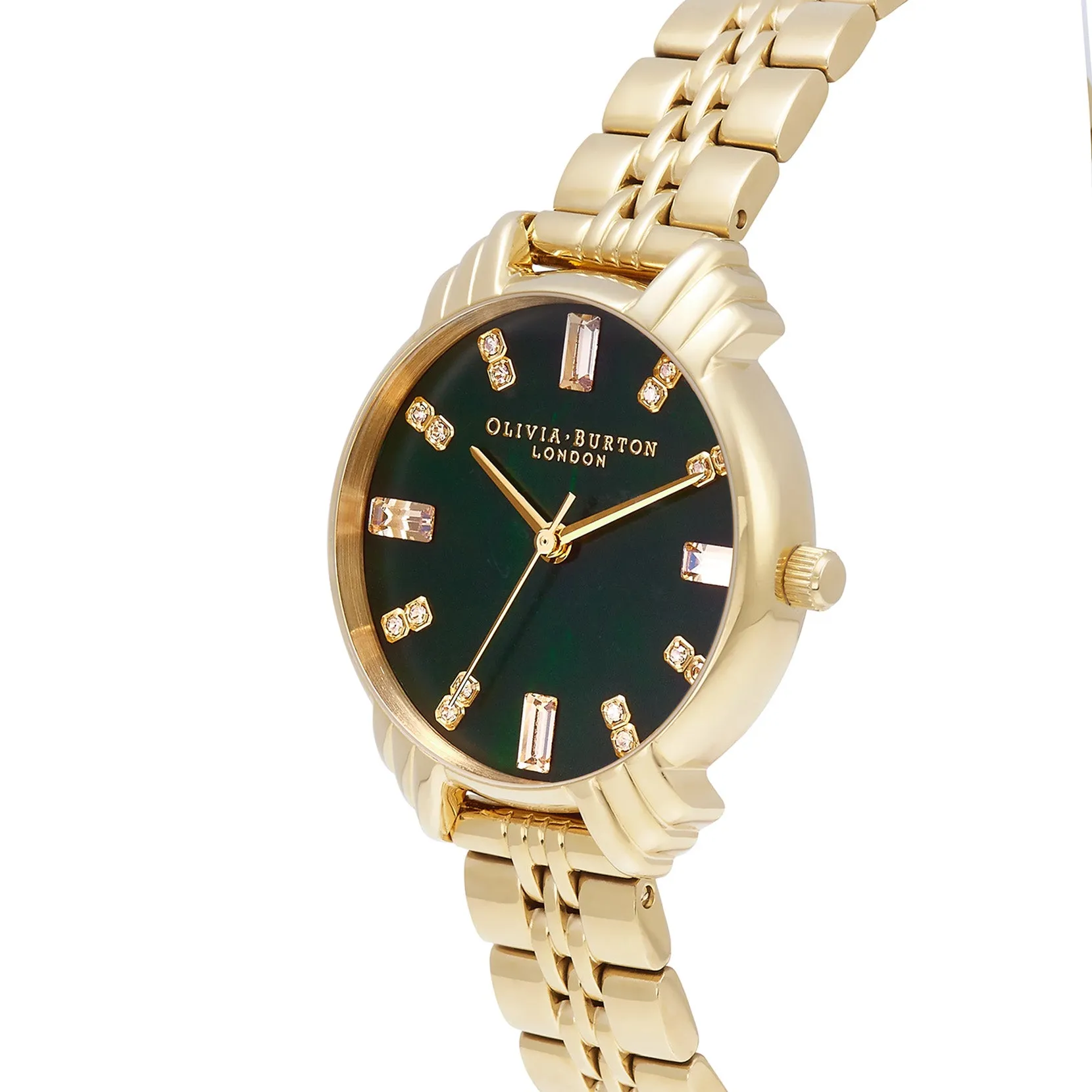 Art Deco Midi Dial Emerald Green & Gold Bracelet Watch (OB16DC02)