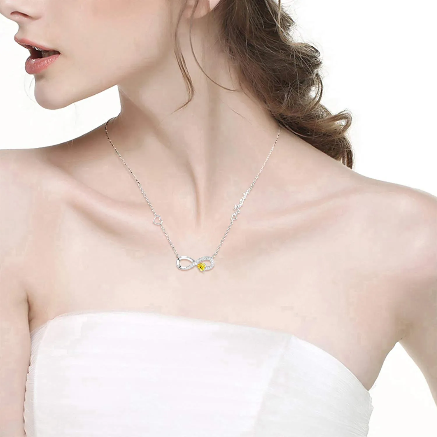 Birthday Gifts Love Infinity Yellow Citrine Necklace for Women Teen Girls Love You Forever Jewelry for Wife Anniversary Sterling Silver 20" Chain Love Heart Infinity Yellow Citrine Necklace