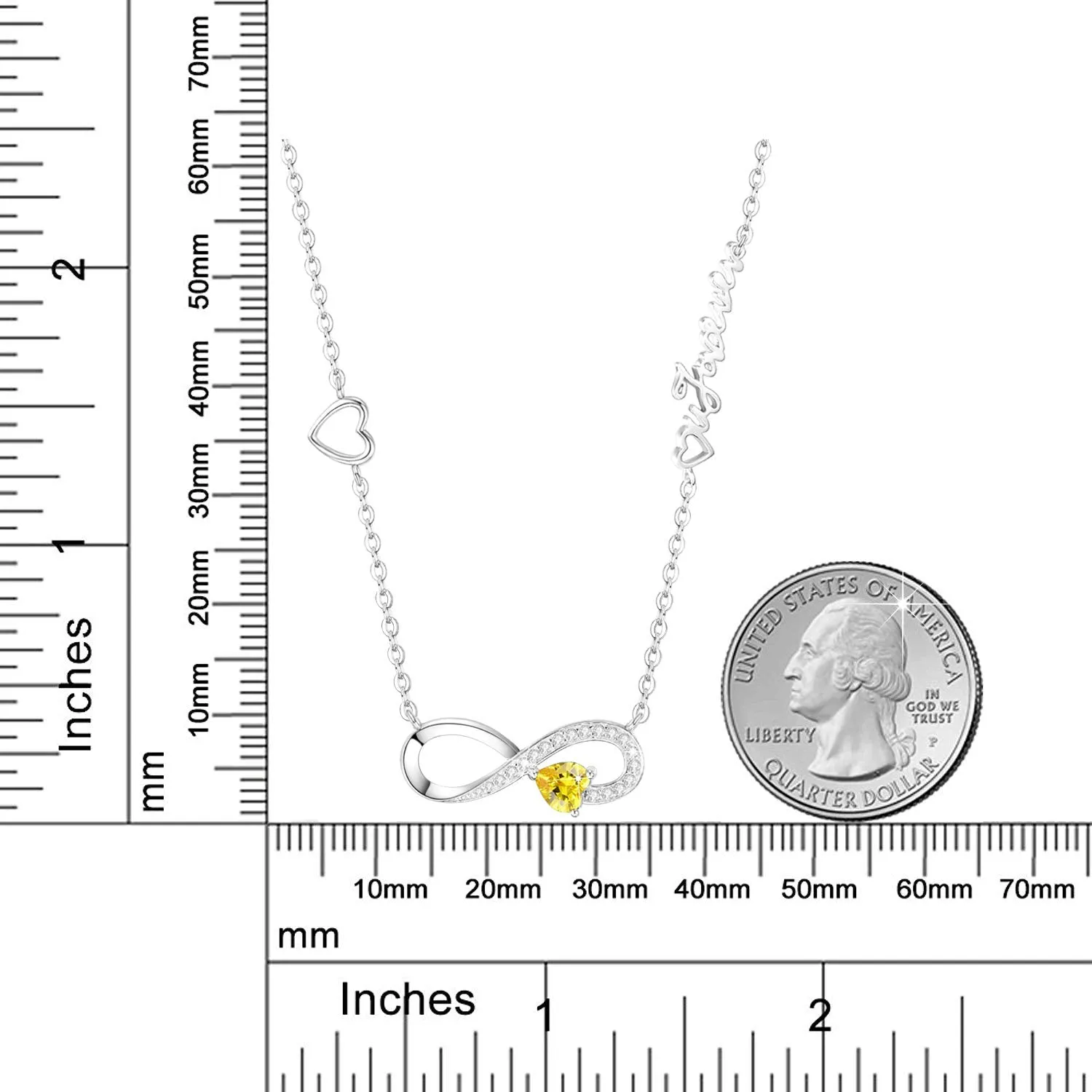 Birthday Gifts Love Infinity Yellow Citrine Necklace for Women Teen Girls Love You Forever Jewelry for Wife Anniversary Sterling Silver 20" Chain Love Heart Infinity Yellow Citrine Necklace