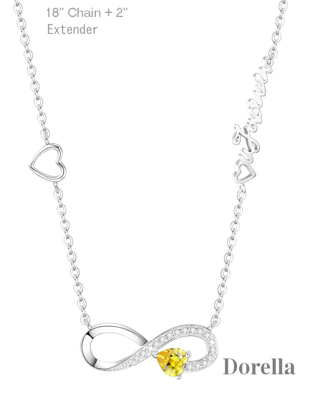 Birthday Gifts Love Infinity Yellow Citrine Necklace for Women Teen Girls Love You Forever Jewelry for Wife Anniversary Sterling Silver 20" Chain Love Heart Infinity Yellow Citrine Necklace