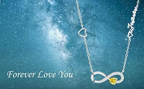 Birthday Gifts Love Infinity Yellow Citrine Necklace for Women Teen Girls Love You Forever Jewelry for Wife Anniversary Sterling Silver 20" Chain Love Heart Infinity Yellow Citrine Necklace