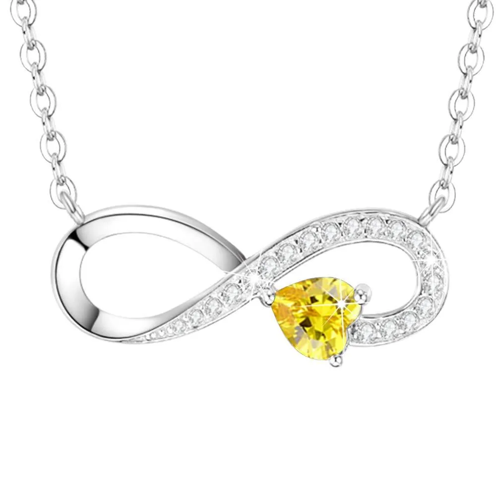 Birthday Gifts Love Infinity Yellow Citrine Necklace for Women Teen Girls Love You Forever Jewelry for Wife Anniversary Sterling Silver 20" Chain Love Heart Infinity Yellow Citrine Necklace
