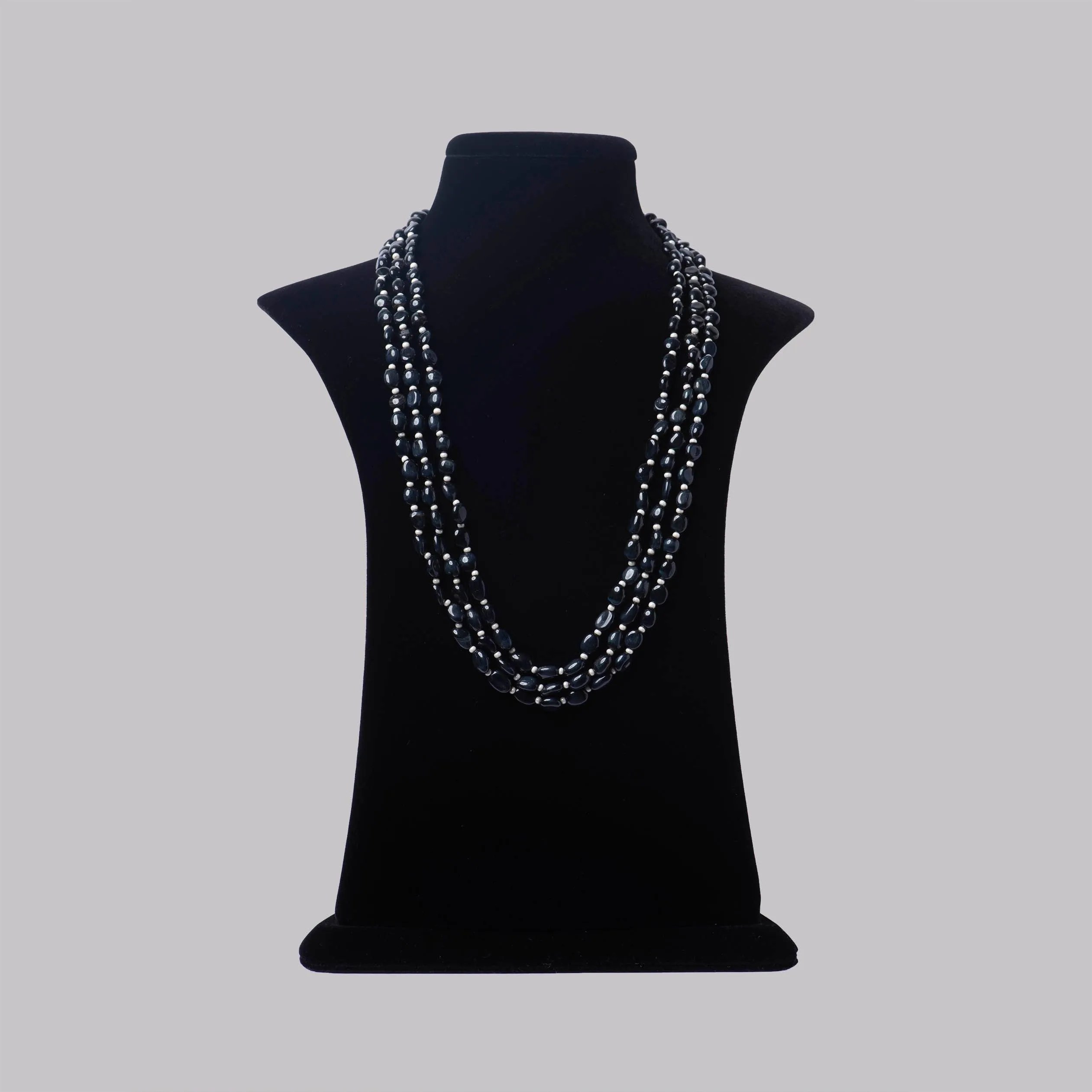 Black Onyx 3 Line Silver Mala