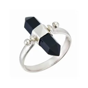 BLACK ONYX SWIVEL RING - SILVER