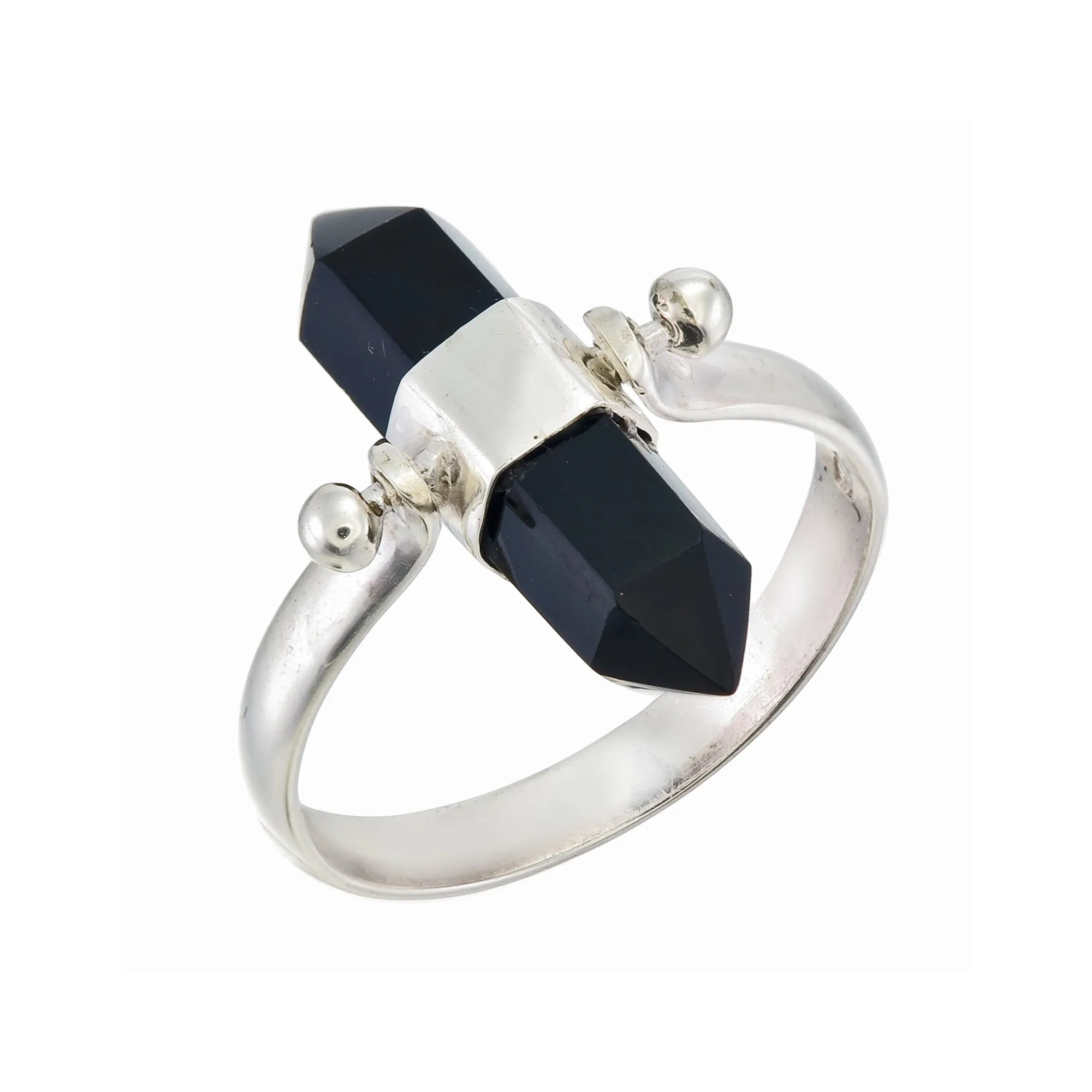 BLACK ONYX SWIVEL RING - SILVER