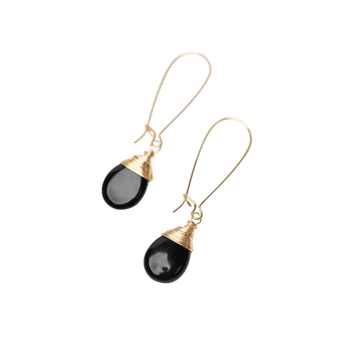 Black Onyx Teardrop Earrings in Gold