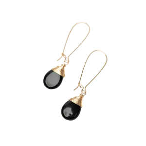 Black Onyx Teardrop Earrings in Gold